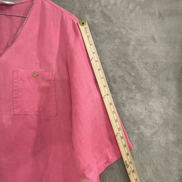 Company Ellen Tracy Shirt Womens Medium Linen Zip Front Pockets Blouse Top - Picture 9 of 16